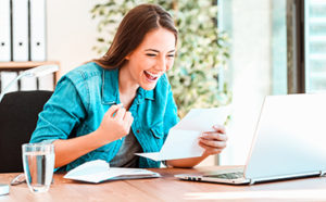 Girl excited about tax refund